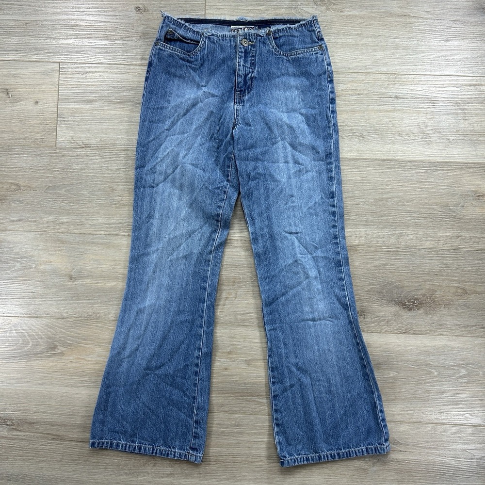 VTG Y2K Limited Too Size 12 (26x28) Raw Waistband Denim Blue Flare Jeans
